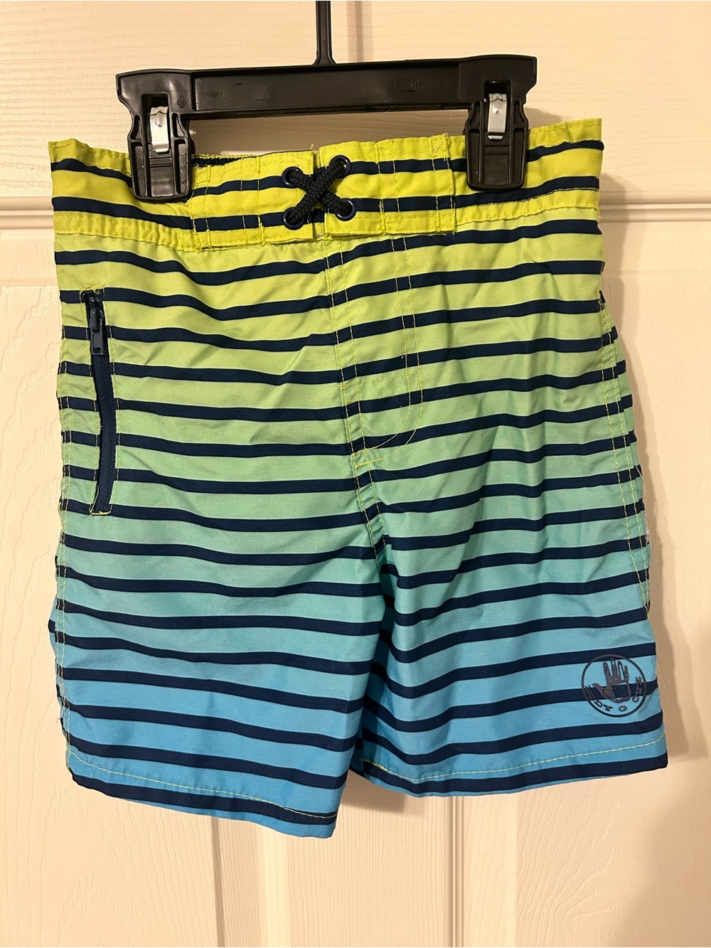 Boys Body Glove, Striped Swim Trunks in Lime to Teal Ombre, Size 6